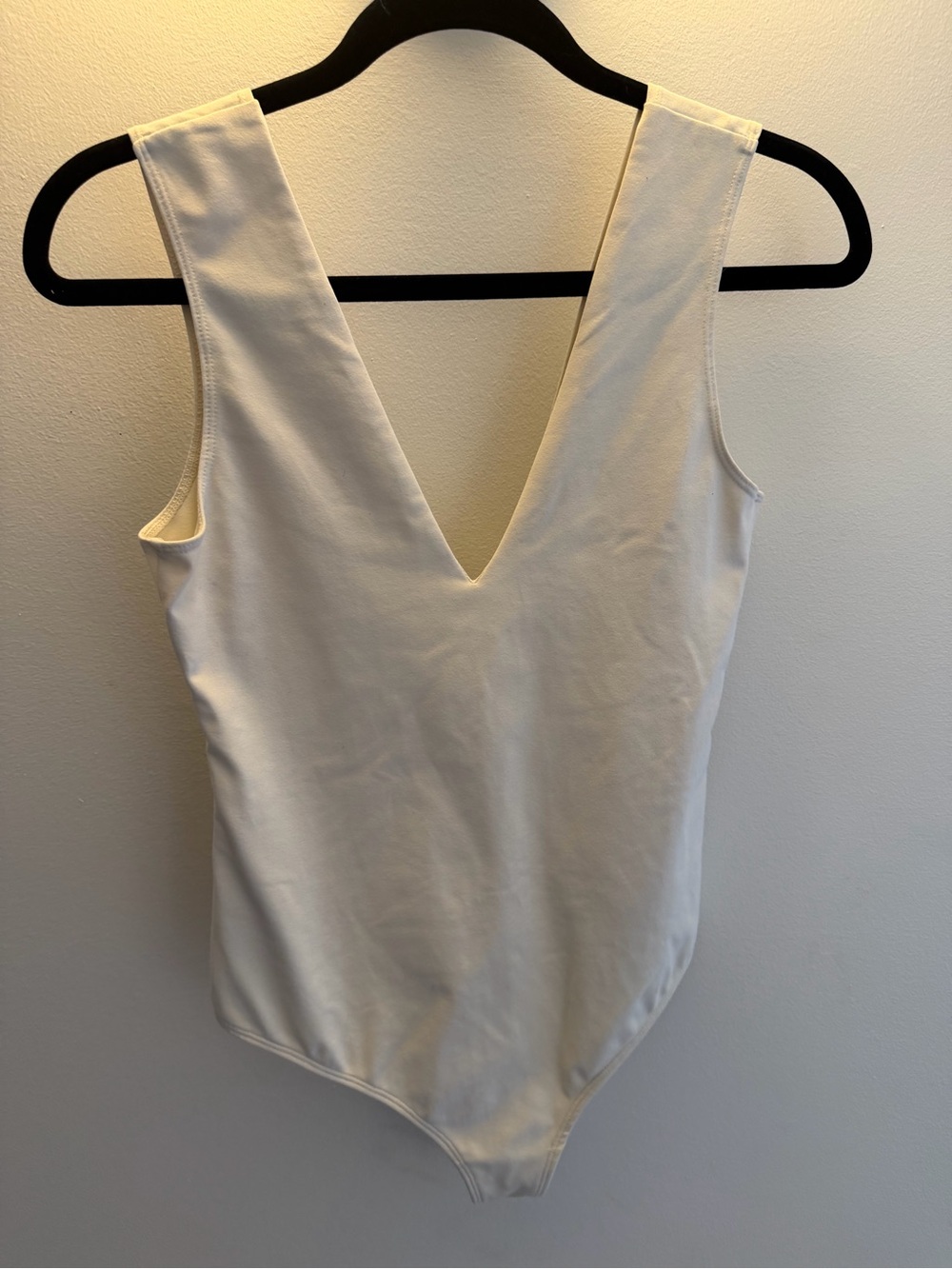 Free People Cream Deep V Sleeveless Bodysuit